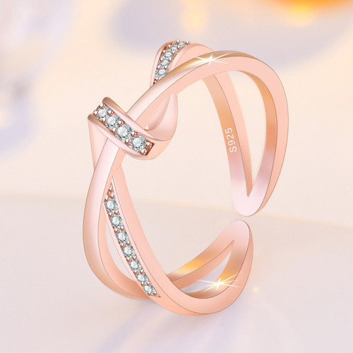 Arihant Rose Gold Plated American Diamond Studded Contemporary Korean Finger Ring