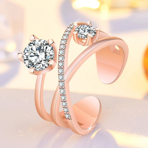 Arihant Rose Gold Plated American Diamond Studded Contemporary Korean Finger Ring