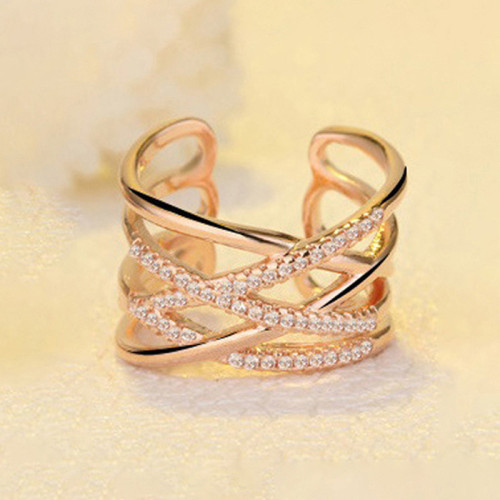 Arihant Rose Gold Plated American Diamond Studded Contemporary Korean Finger Ring