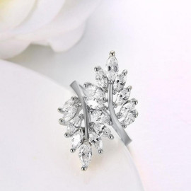 Arihant Fascinating Crystal Leaf Design Silver Plated Adjustable Ring For Women/Girls 5168