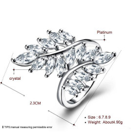 Arihant Fascinating Crystal Leaf Design Silver Plated Adjustable Ring For Women/Girls 5168