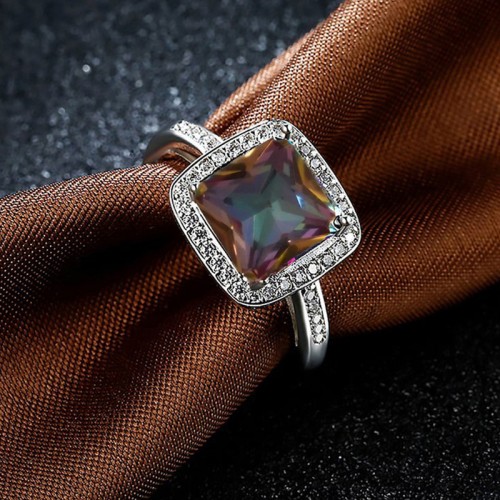 Arihant Silver Plated Crystal Studded Multicolor Square Shape Solitaire Adjustable Ring