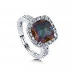 Arihant Silver Plated Crystal Studded Multicolor Square Shape Solitaire Adjustable Ring