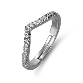 Arihant Silver Plated American Diamond Studded V Shape Contemporary Adjustable Finger Ring