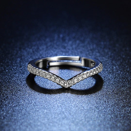 Arihant Silver Plated American Diamond Studded V Shape Contemporary Adjustable Finger Ring