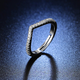 Arihant Silver Plated American Diamond Studded V Shape Contemporary Adjustable Finger Ring