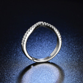 Arihant Silver Plated American Diamond Studded V Shape Contemporary Adjustable Finger Ring