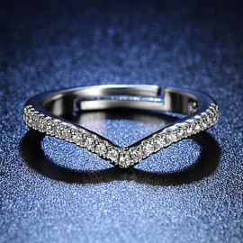 Arihant Silver Plated American Diamond Studded V Shape Contemporary Adjustable Finger Ring