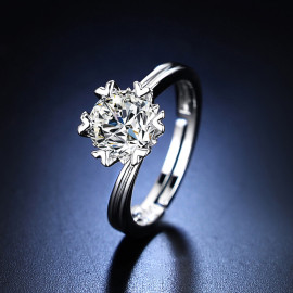 Arihant Silver Plated Crystal Studded Contemporary Anti Tarnish Solitaire Adjustable Ring