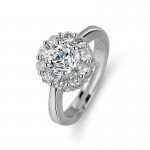 Arihant Silver Plated American Diamond Studded Floral Anti Tarnish Solitaire Adjustable Ring
