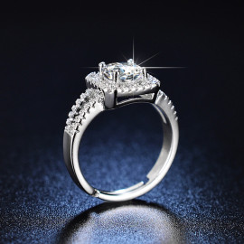 Arihant Silver Plated American Diamond Studded Geometrical Contemporary Solitaire Adjustable Ring