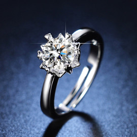 Arihant Silver Plated Crystal Studded Contemporary Anti Tarnish Solitaire Adjustable Ring