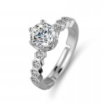 Arihant Silver Plated American Diamond Studded Hexagonal Solitaire Adjustable Finger Ring