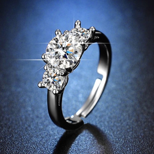 Arihant Silver Plated Crystal Studded Contemporary Anti Tarnish Solitaire Adjustable Ring