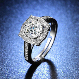 Arihant Silver Plated Crystal Studded Contemporary Anti Tarnish Solitaire Adjustable Ring