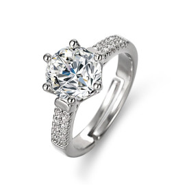 Arihant Silver Plated American Diamond Studded Contemporary Anti Tarnish Solitaire Adjustable Ring