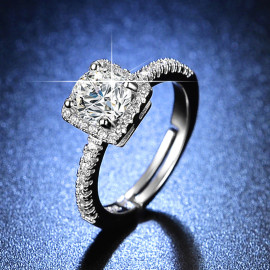Arihant Silver Plated Crystal Studded Multicolor Square Shape Solitaire Adjustable Ring