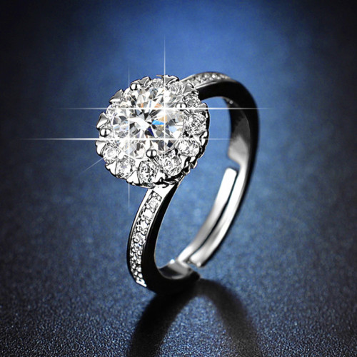 Arihant Silver Plated American Diamond Studded Contemporary Anti Tarnish Solitaire Adjustable Ring