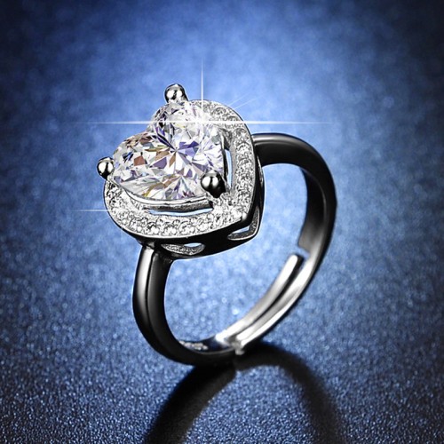 Arihant Silver Plated Crystal Studded Heart Shape Anti Tarnish Adjustable Finger Ring