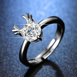 Arihant Silver Plated Crystal Studded Deer Themed Anti Tarnish Adjustable Finger Ring