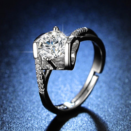 Arihant Silver Plated Crystal Studded Heart Themed Anti Tarnish Solitaire Adjustable Ring