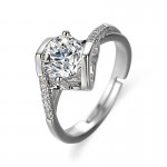 Arihant Silver Plated Crystal Studded Heart Themed Anti Tarnish Solitaire Adjustable Ring