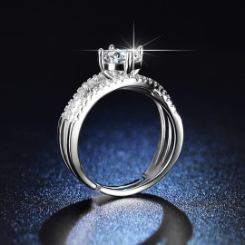 Arihant Silver Plated American Diamond Studded Cross Shape Solitaire Adjustable Finger Ring