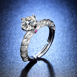 Arihant Silver Plated Crystal Studded Contemporary Anti Tarnish Side Studded Pink Stone Adjustable Ring