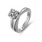 Arihant Silver Plated American Diamond Studded Cross Shape Solitaire Adjustable Finger Ring