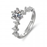 Arihant Silver Plated American Diamond Studded Floral Anti Tarnish Adjustable Solitaire Ring