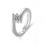 Arihant Silver Plated Crystal Studded Anti Tarnish Contemporary Solitaire Adjustable Ring