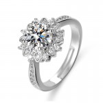 Arihant Silver Plated American Diamond Studded Floral Anti Tarnish Adjustable Solitaire Ring