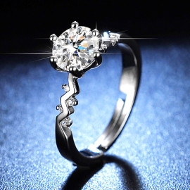 Arihant Silver Plated Crystal Studded Unique Wave Like Adjustable Solitaire Finger Ring