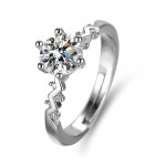 Arihant Silver Plated Crystal Studded Unique Wave Like Adjustable Solitaire Finger Ring