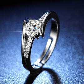 Arihant Silver Plated Crystal Studded Contemporary Anti Tarnish Adjustable Solitaire Ring