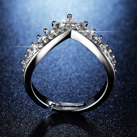 Arihant Silver Plated American Diamond Studded V Shape Contemporary Adjustable Finger Ring