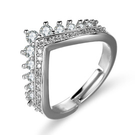 Arihant Silver Plated American Diamond Studded V Shape Contemporary Adjustable Finger Ring