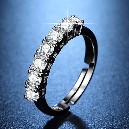 Arihant Silver Plated American Diamond Studded Contemporary Anti Tarnish Adjustable Round Ring