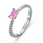 Arihant Silver Plated American Diamond Studded Rectangular Pink Stone Adjustable Finger Ring