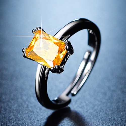 Arihant Silver Plated Crystal Studded Rectangular Yellow Stone Rectangular Adjustable Ring