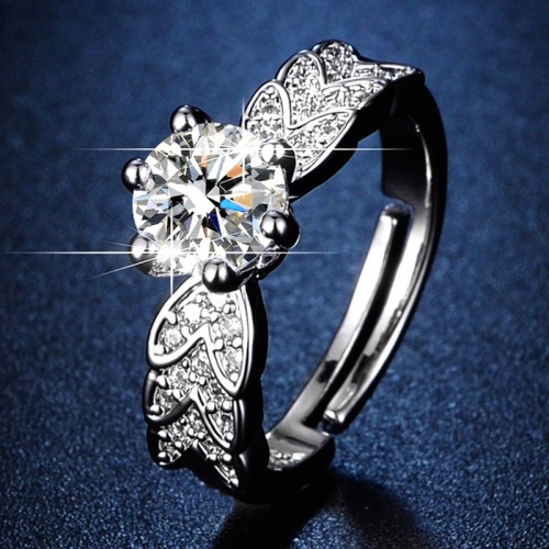 Arihant Silver Plated Crystal Studded Contemporary Anti Tarnish Adjustable Solitaire Ring