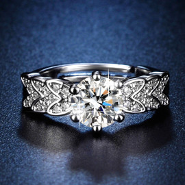 Arihant Silver Plated Crystal Studded Contemporary Anti Tarnish Adjustable Solitaire Ring
