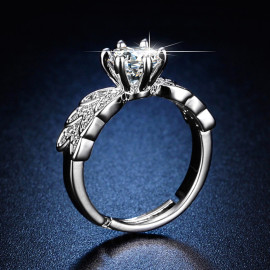 Arihant Silver Plated Crystal Studded Contemporary Anti Tarnish Adjustable Solitaire Ring
