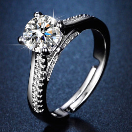 Arihant Silver Plated Crystal Studded Contemporary Anti Tarnish Adjustable Solitaire Ring