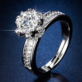 Arihant Silver Plated Crystal Studded Contemporary Anti Tarnish Adjustable Solitaire Ring