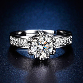 Arihant Silver Plated Crystal Studded Contemporary Anti Tarnish Adjustable Solitaire Ring