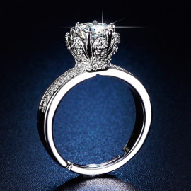 Arihant Silver Plated Crystal Studded Contemporary Anti Tarnish Adjustable Solitaire Ring
