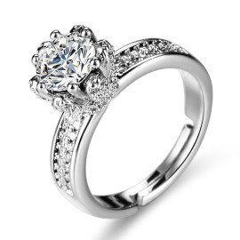 Arihant Silver Plated Crystal Studded Contemporary Anti Tarnish Adjustable Solitaire Ring