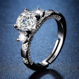 Arihant Silver Plated Crystal Studded Contemporary Anti Tarnish Adjustable Solitaire Ring