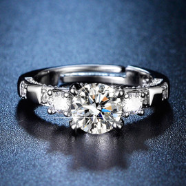 Arihant Silver Plated Crystal Studded Contemporary Anti Tarnish Adjustable Solitaire Ring